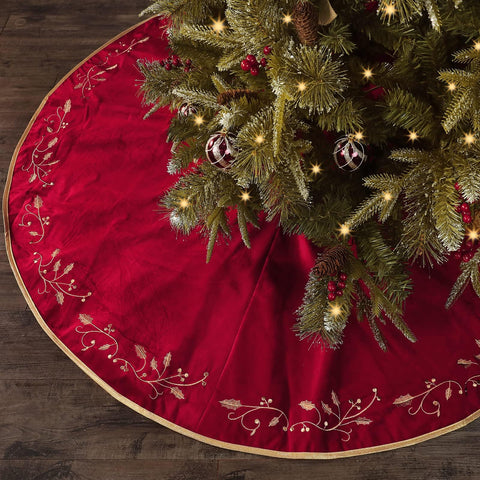Bunny Chorus front view red tree skirt hides stand and beautifies tree