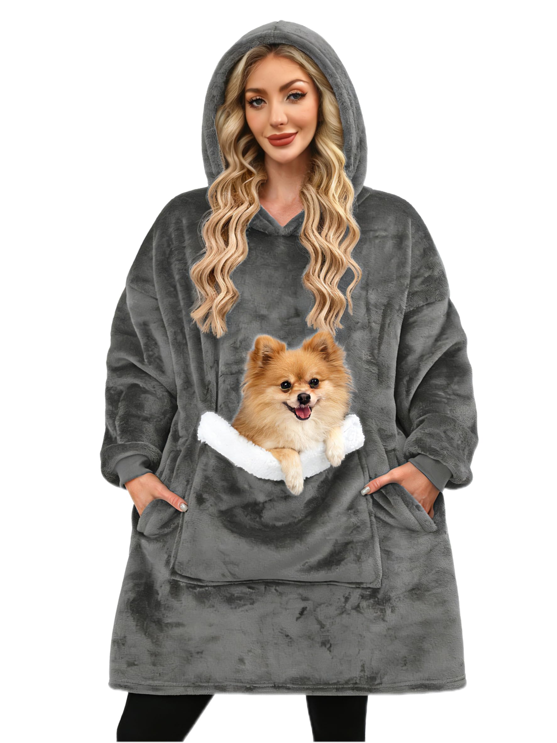 Bupekbee front view of hooded wearable blanket showing oversized fit and cozy style