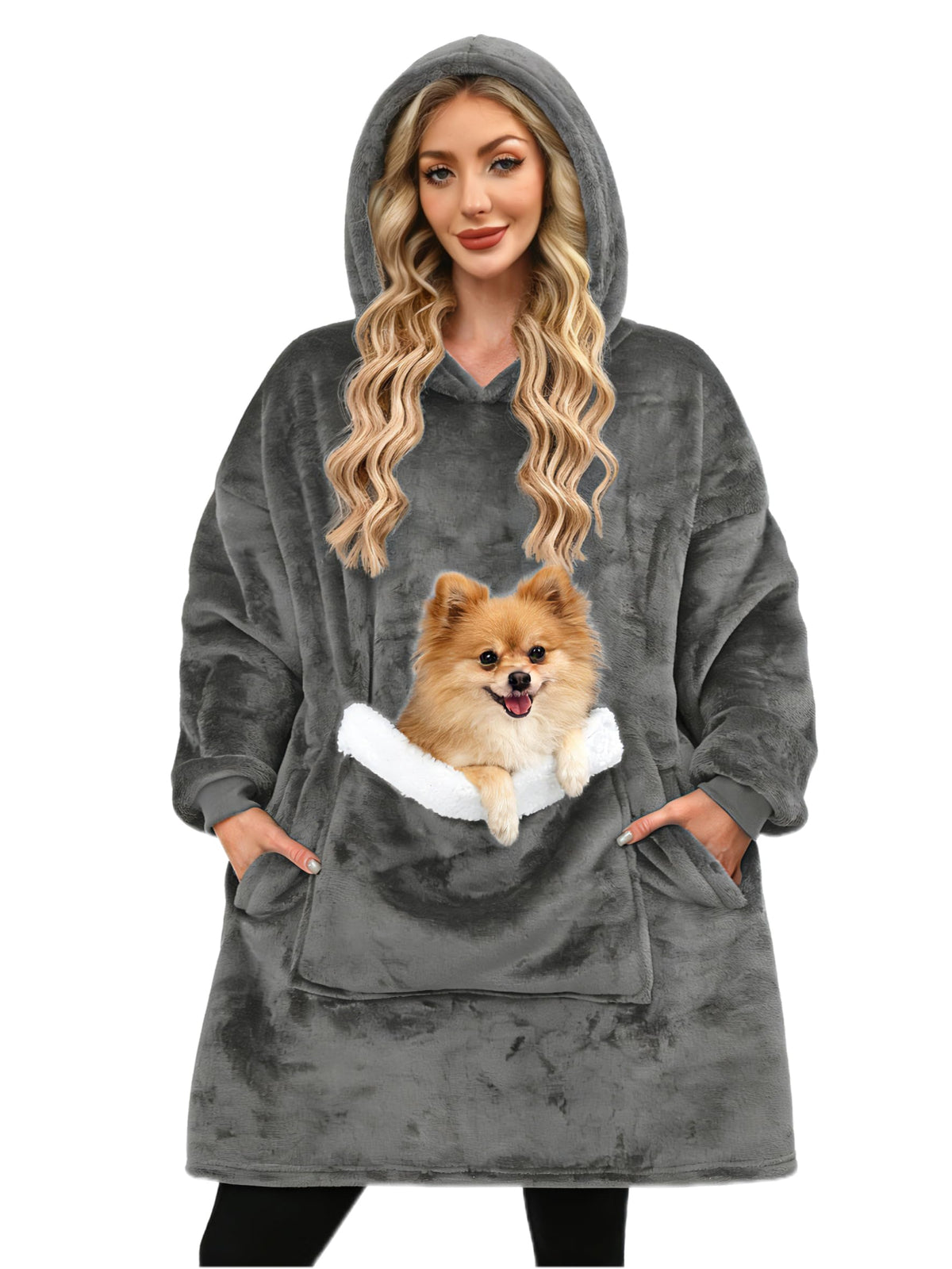Bupekbee front view of hooded wearable blanket showing oversized fit and cozy style
