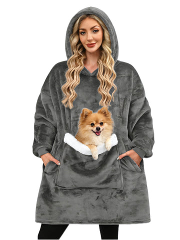 Bupekbee front view of hooded wearable blanket showing oversized fit and cozy style