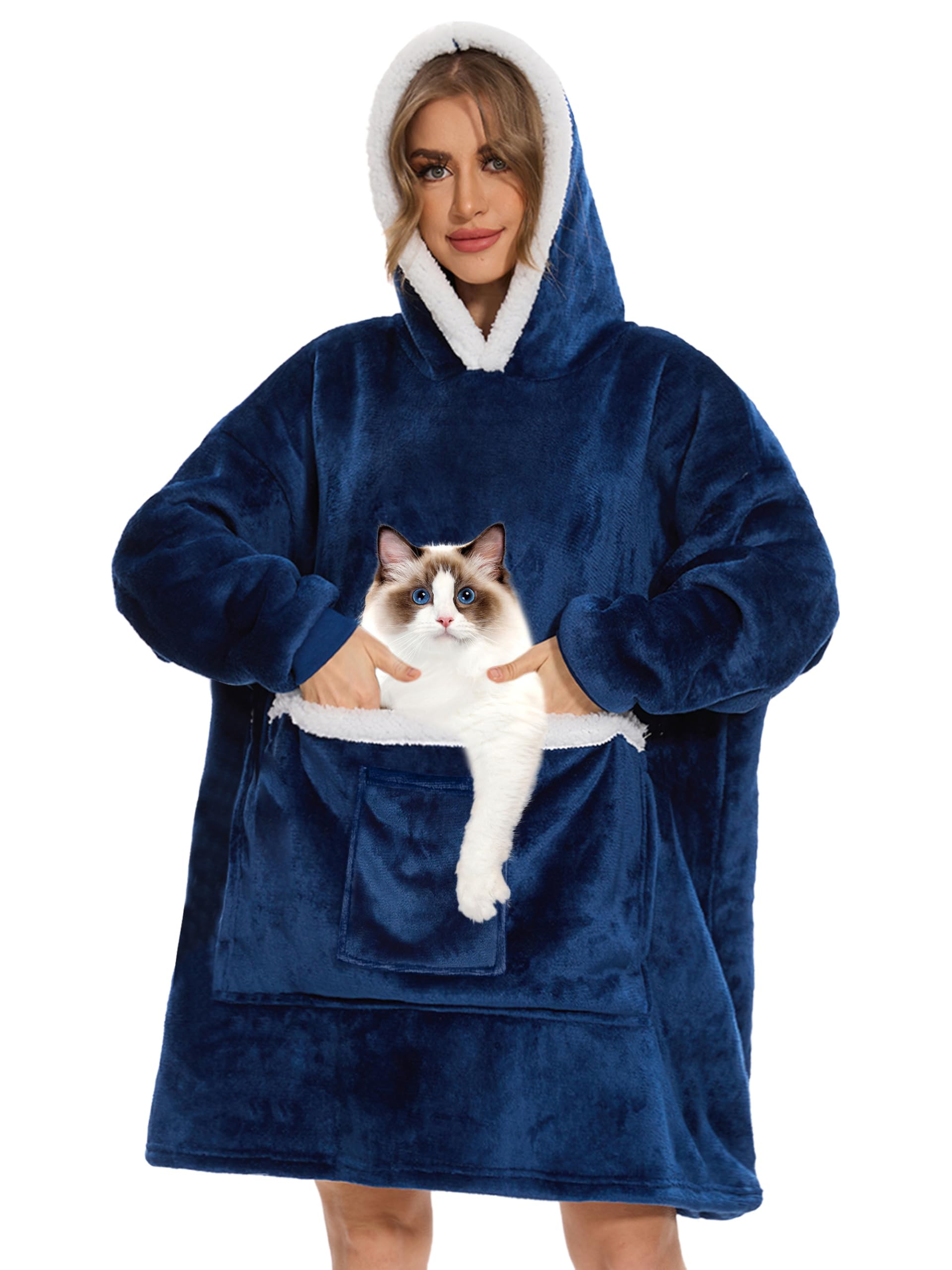 Bupekbee front view hoodie blanket showing oversized fit and coverage for cozy lounging