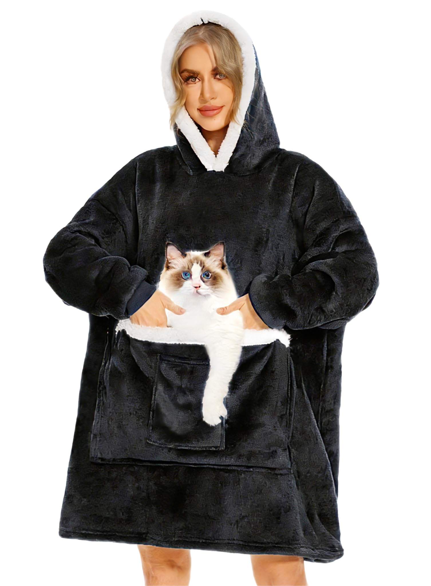 Bupekbee front view showing oversized hoodie and pocket for cozy warmth
