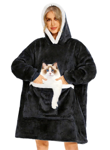 Bupekbee front view showing oversized hoodie and pocket for cozy warmth
