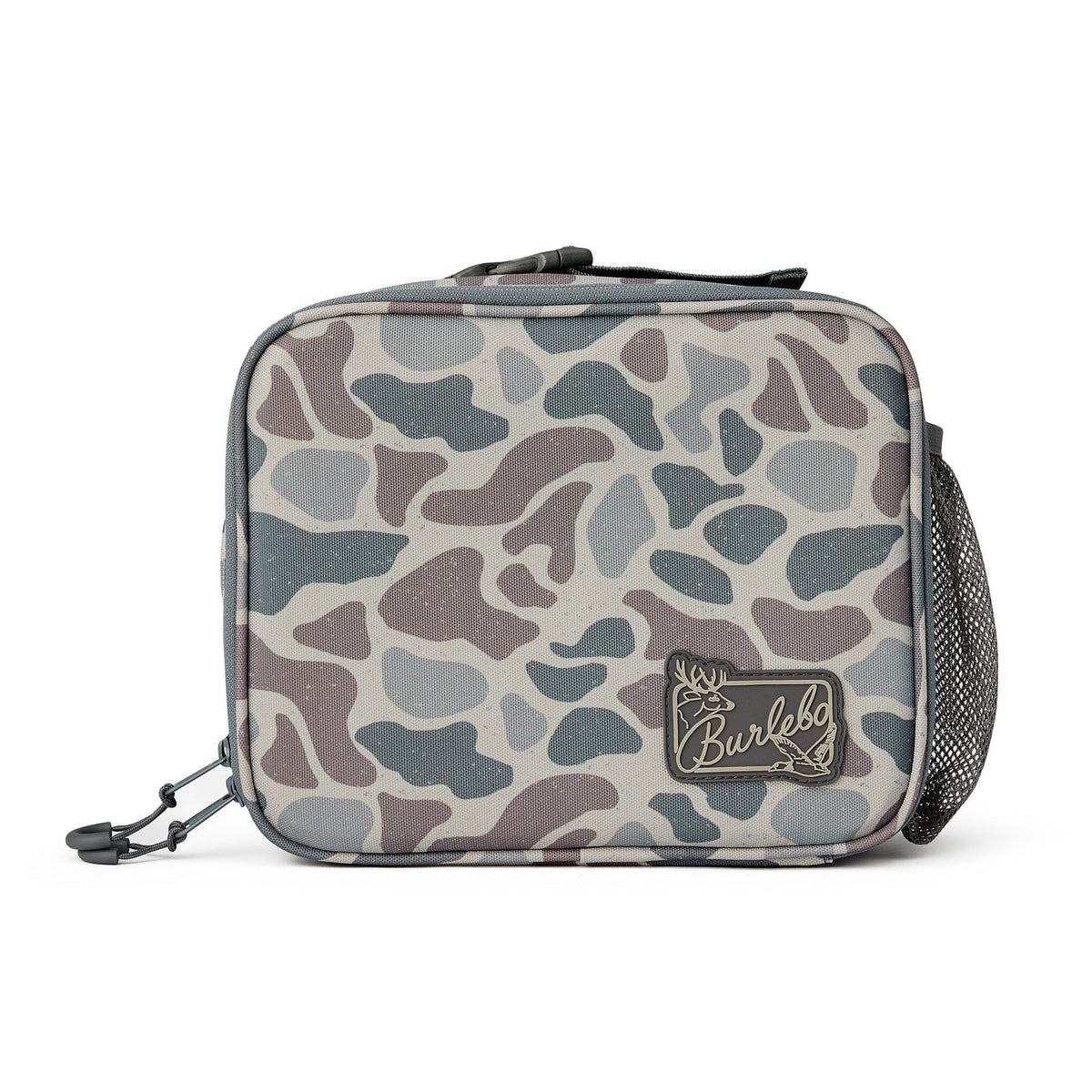 Burlebo front view showing deer camo pattern and zip closure for stylish protection