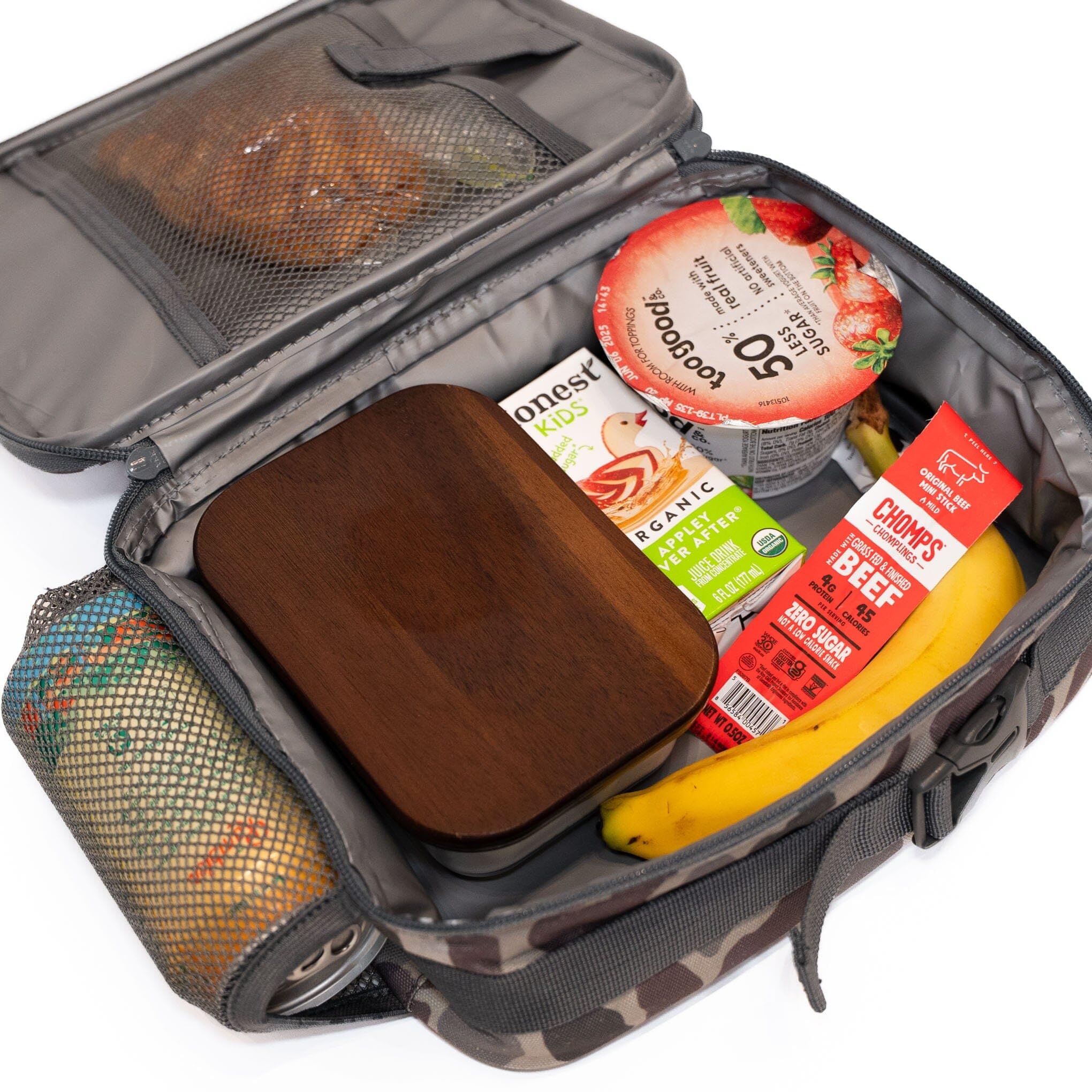 Burlebo interior mesh pocket holding utensils to keep items organized