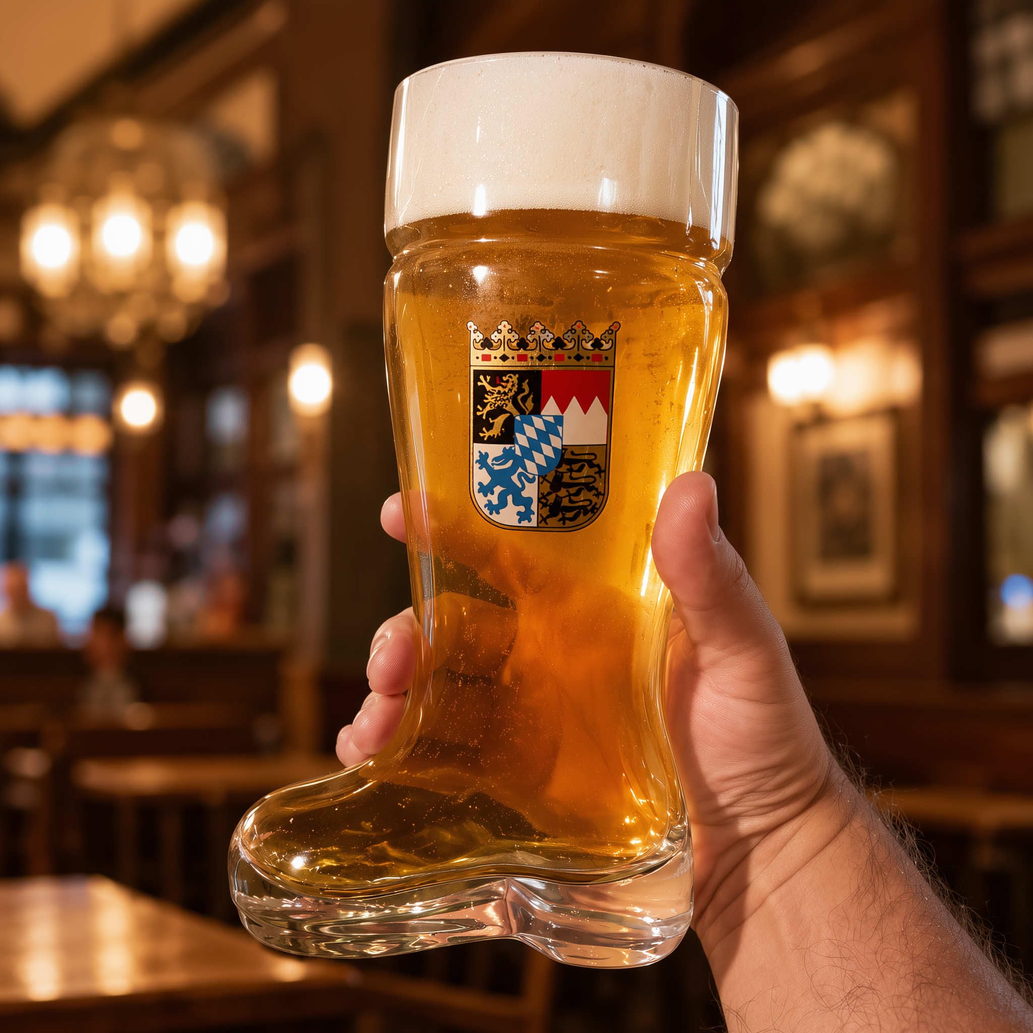 Burns Glass close-up of Bavarian crest highlighting authentic decorative detail