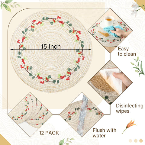 Buryeah close-up of embroidered berry wreath highlighting detailed stitching and festive accent