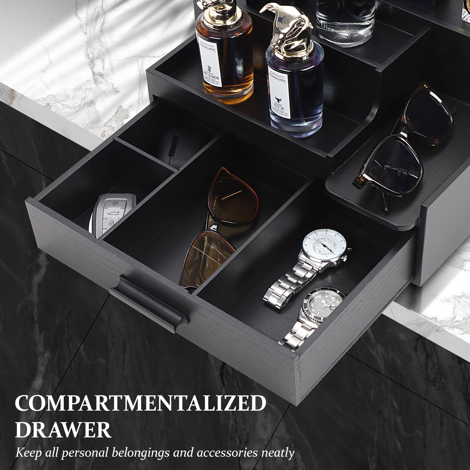 Butizone drawer open with accessories demonstrating neat storage and easy access