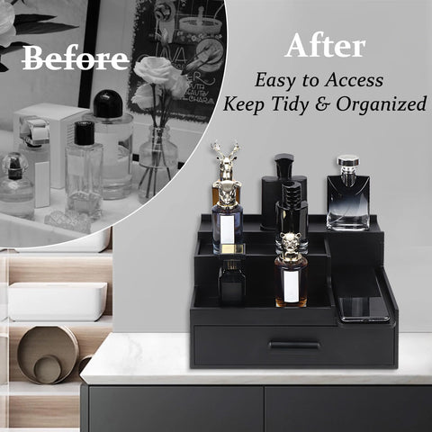 Butizone shelf in use holding multiple cologne bottles for quick selection