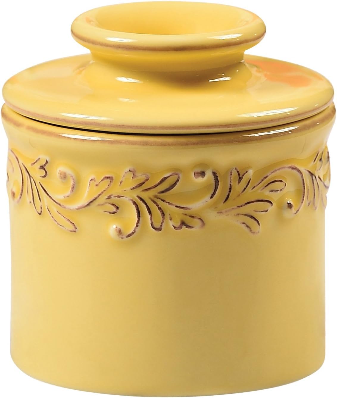 Butter Bell front view showing goldenrod glaze and vintage charm for easy serving