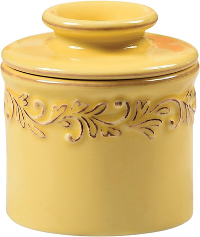 Butter Bell front view showing goldenrod glaze and vintage charm for easy serving
