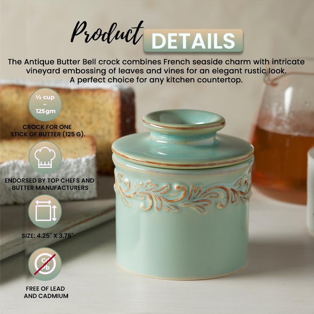 Butter Bell lid packed with butter demonstrating easy three-step use