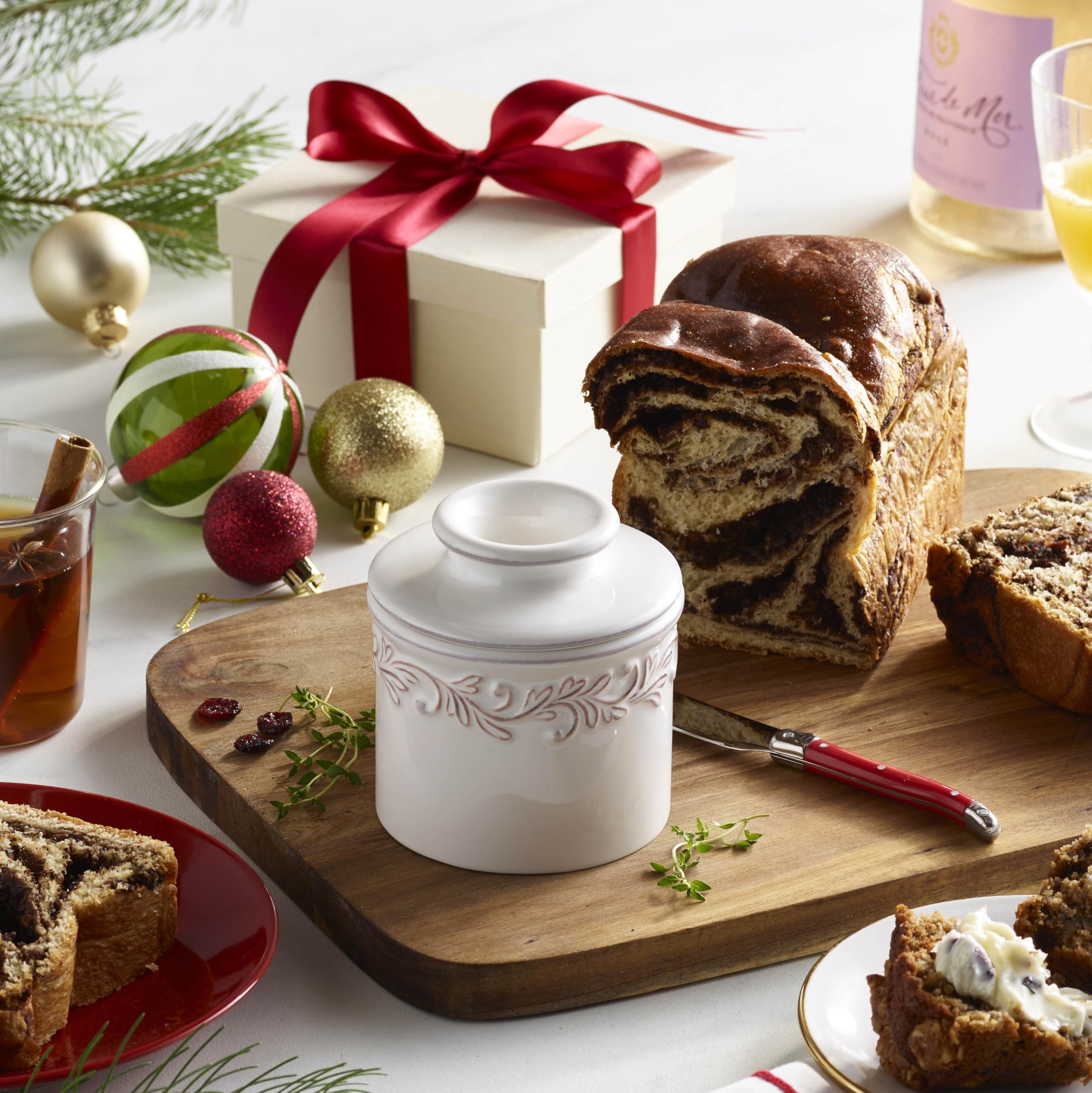 Butter Bell open with butter packed in lid demonstrating easy airtight sealing by Butter Bell