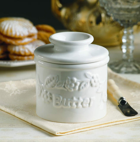 Butter Bell close-up of raised floral pattern showing fine detail and durable glaze