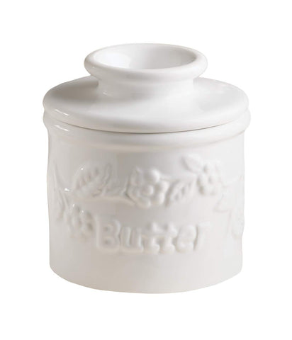 Butter Bell white raised floral front view showing elegant design and easy serving