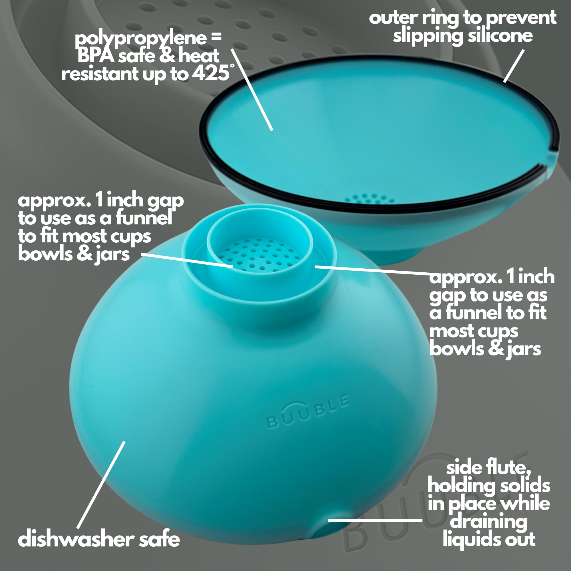 BUUBLE label and temperature marking showing heat-safe, food-grade material