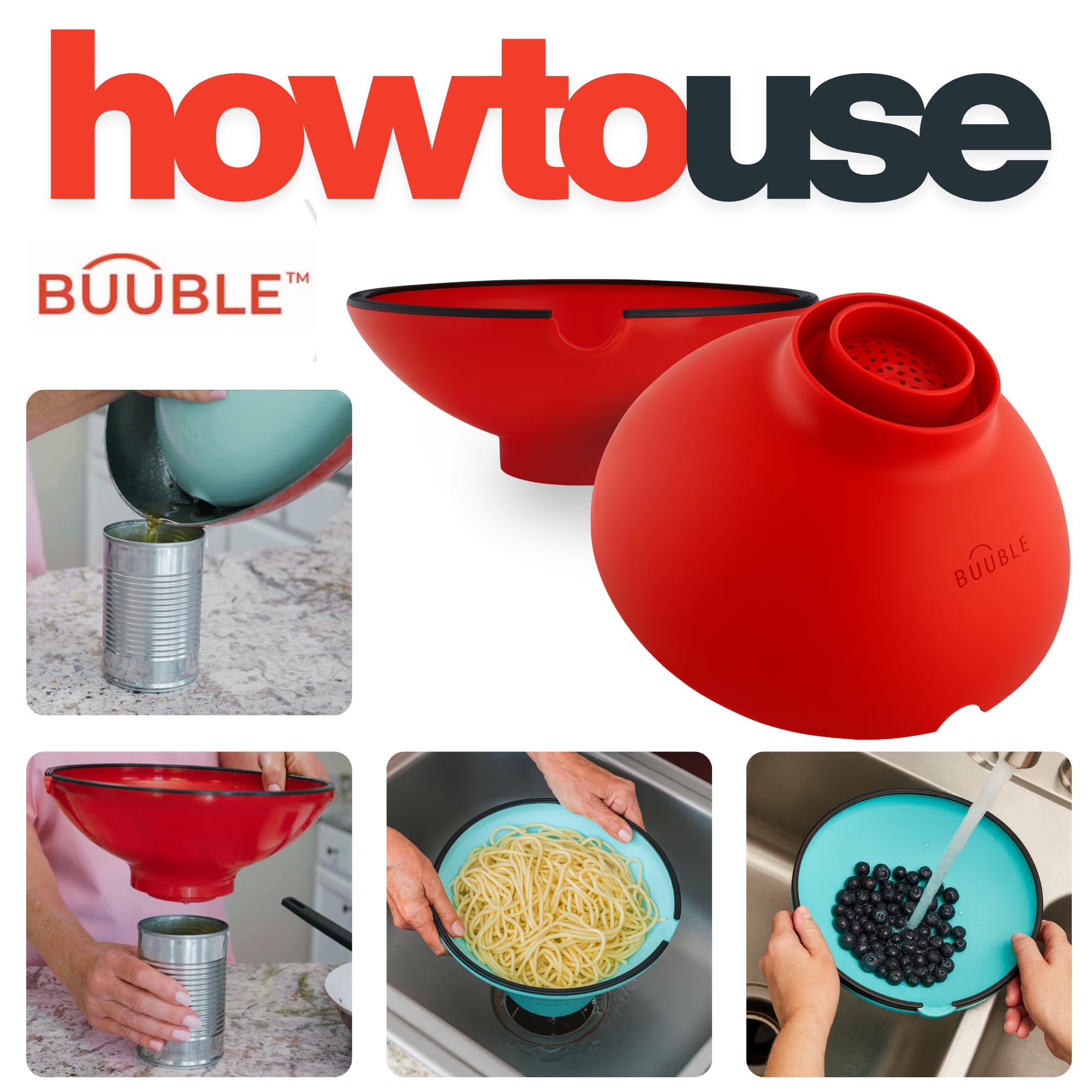 BUUBLE snapped onto jar while pouring oil, hands-free transfer and tidy disposal