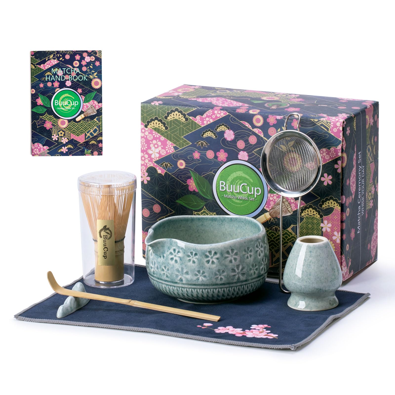 Buucup front view of full matcha set showing bowl and tools for elegant serving