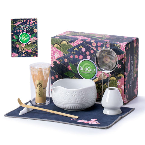 Buucup matcha set front view showing bowl and bamboo tools for elegant preparation
