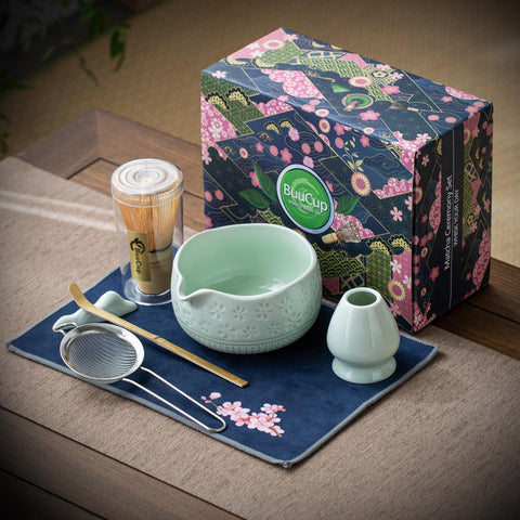Buucup matcha set in use whisking to create a creamy, aerated finish