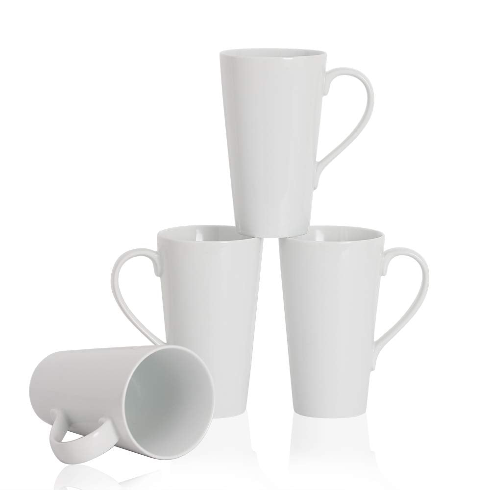 Buyajuju front view of four white mugs showing clean design and serving readiness
