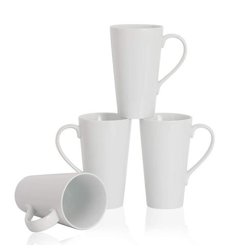 Buyajuju front view of four white mugs showing clean design and serving readiness