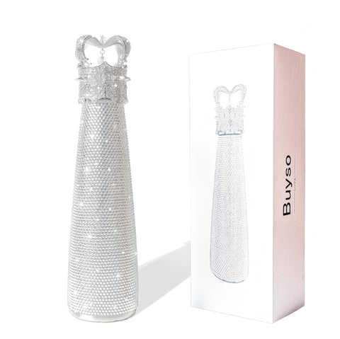 Buyso front view showing silver rhinestone-covered bottle and packaging for gift appeal