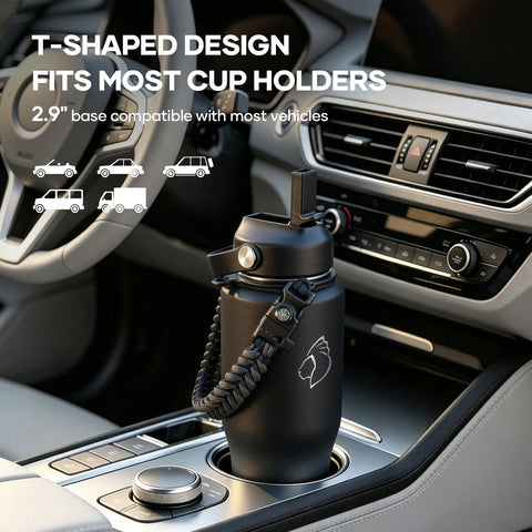 BUZIO side profile highlighting T‑shape design that fits narrow cup holders