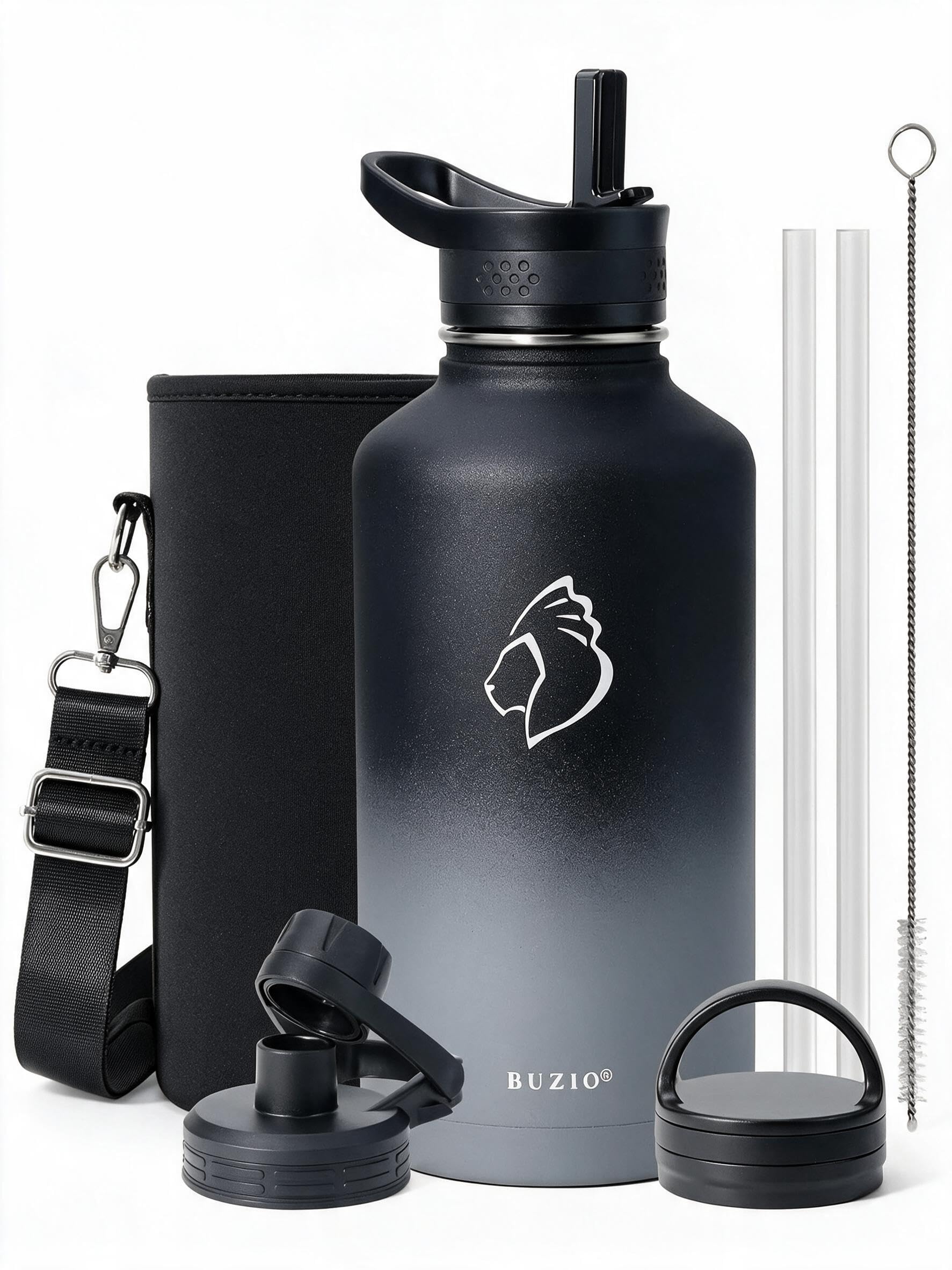 BUZIO front packaging showing 64oz jug and accessories for gifting benefit