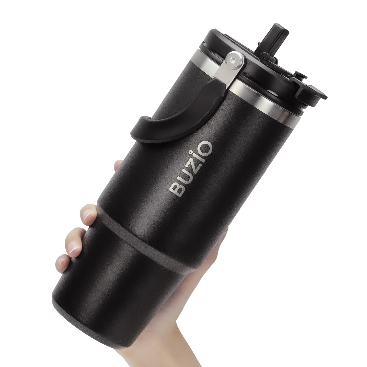 BUZIO front view gradient blue tumbler showing clean packaging and capacity benefit