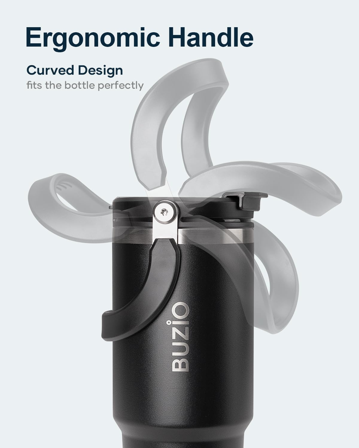 BUZIO close-up wide mouth showing ice-friendly opening for easy filling