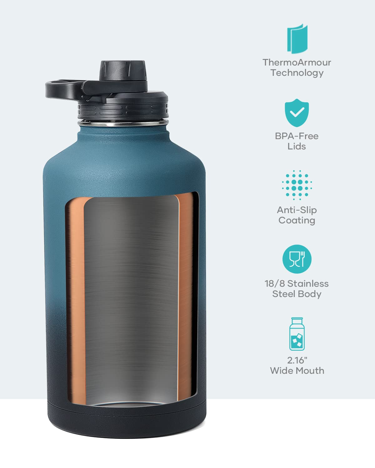 BUZIO wide mouth with ice cubes showing easy filling and cleaning benefit
