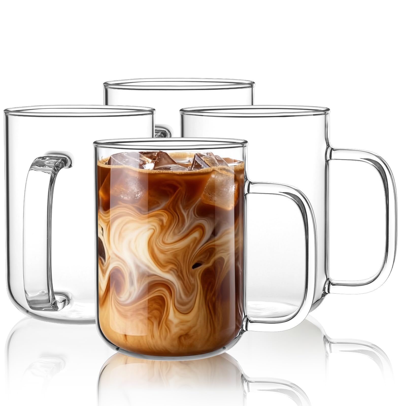 BWODYAY front view of four clear mugs showcasing modern style and capacity
