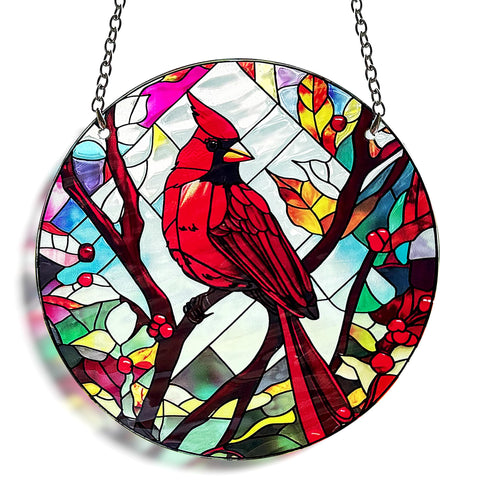 BXLZ red bird front view showcasing vivid stained glass and sunlight reflection