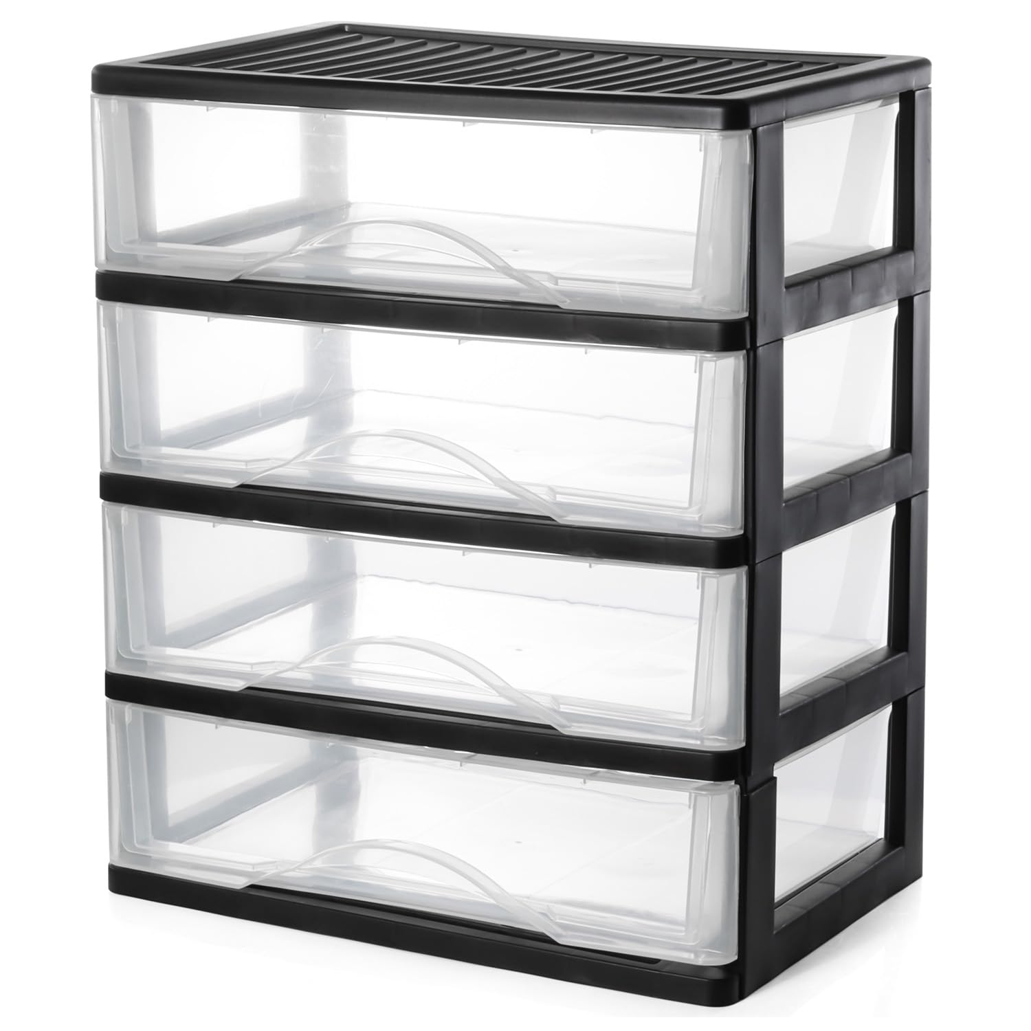 BYCY 4-drawer front view showing clear drawers and black frame for neat organization