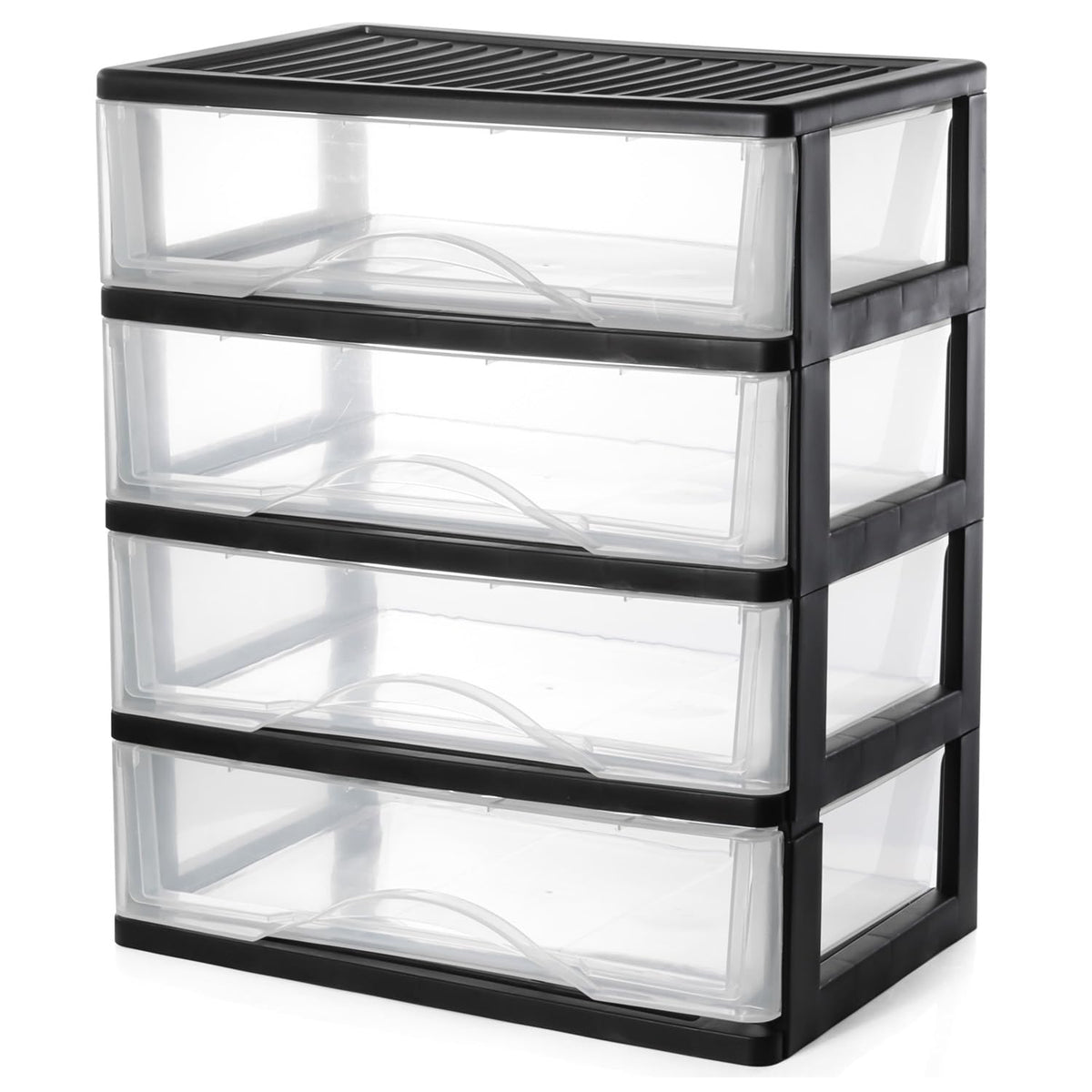 BYCY 4-drawer front view showing clear drawers and black frame for neat organization