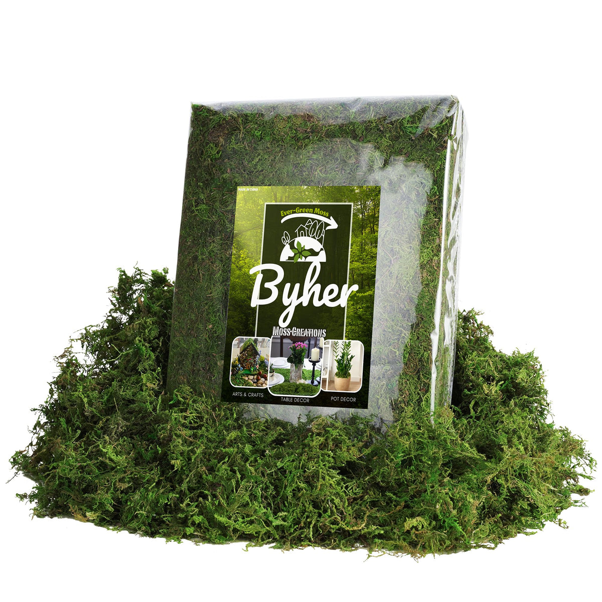 BYHER front packaging 32oz moss showing resealable bag and weight benefit