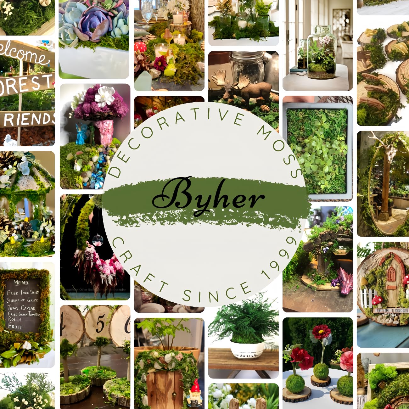 BYHER moss styled as table centerpiece offering instant event-ready decor