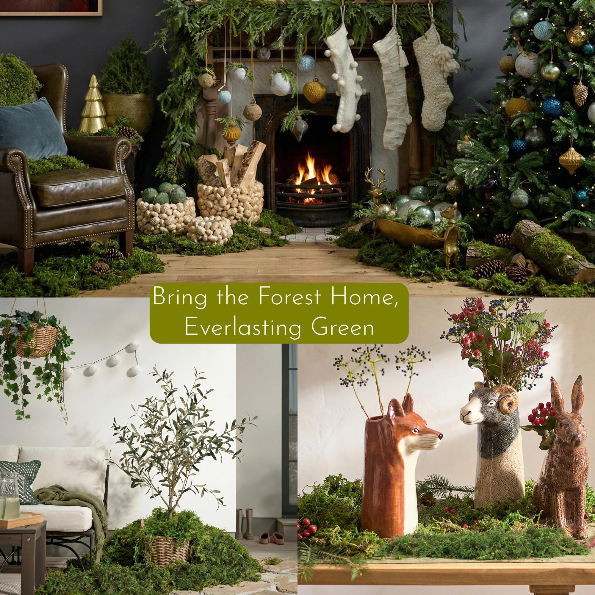 BYHER moss styled as a table centerpiece for seasonal decor and easy staging
