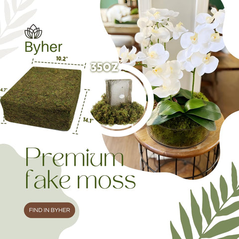BYHER moss glued on wreath base highlighting secure adhesion and detail