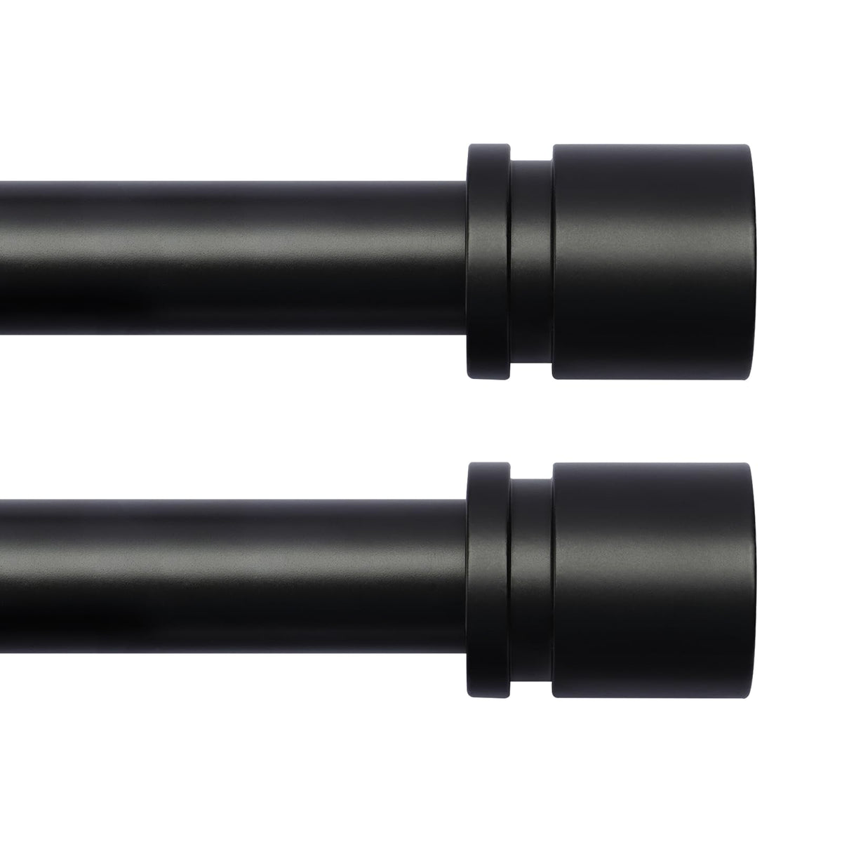 Byondeth front view packaging showing two black curtain rods and finials, highlights complete set