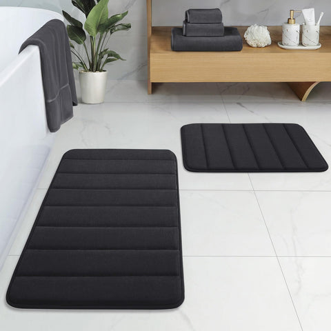 BYSURE front view of both black bath mats showing modern coverage and comfort