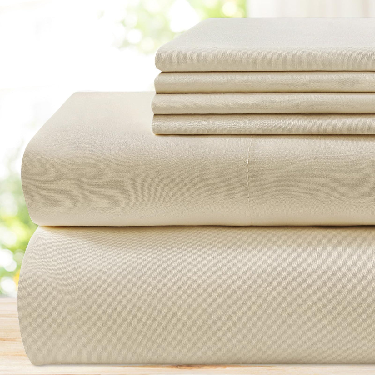 BYSURE front packaging showing cream beige sheets with hotel look and easy setup