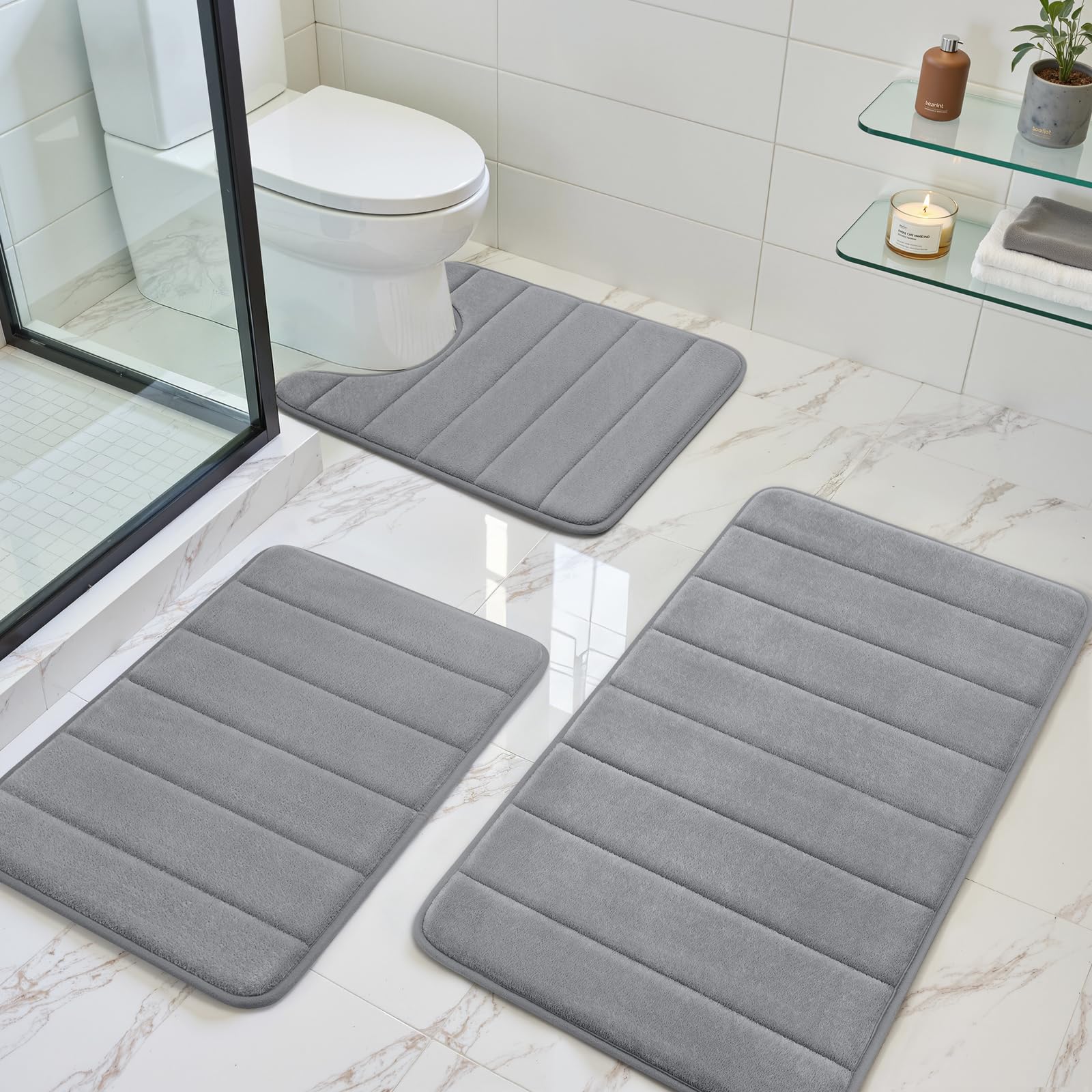 BYSURE front view of three-piece grey rug set showing coordinated design and comfort