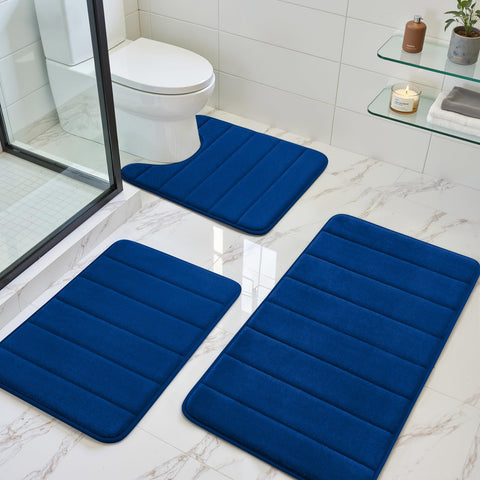 BYSURE front view of navy blue 3-piece rug set showing coordinated look and comfort