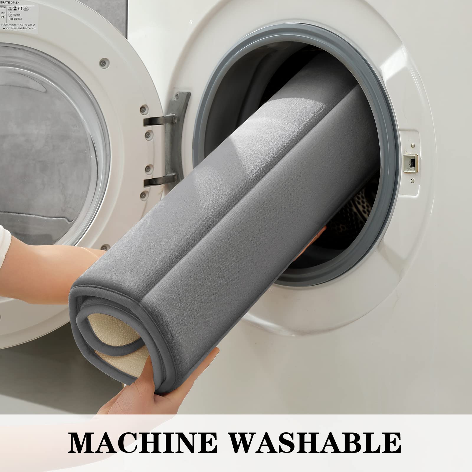 BYSURE care label inside rug showing machine washable convenience benefit