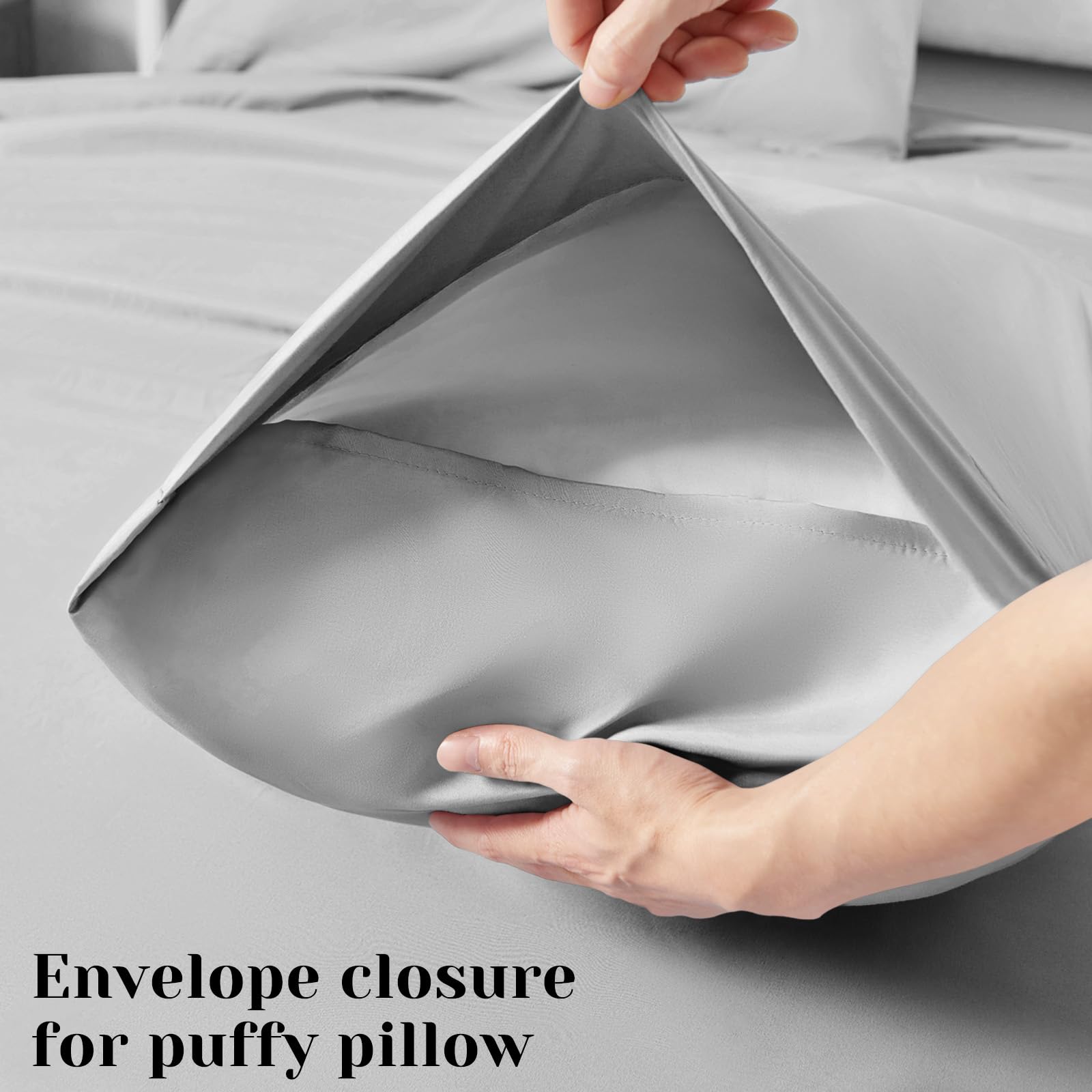 BYSURE pillowcase stack with dimensions showing generous sizing and neat fit for pillows