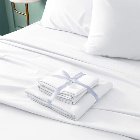 BYSURE sheet set on a made queen bed illustrating hotel-style look and easy aesthetic upgrade
