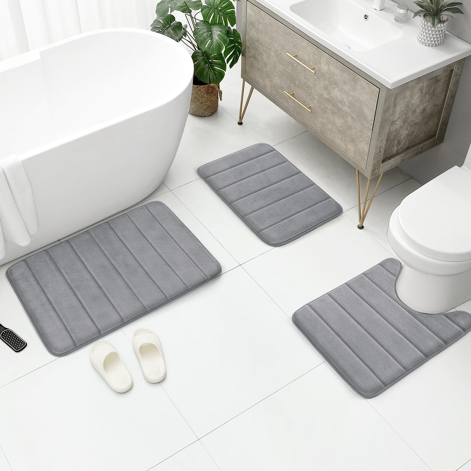 BYSURE U-shaped toilet contour rug installed showing fit and coverage benefit