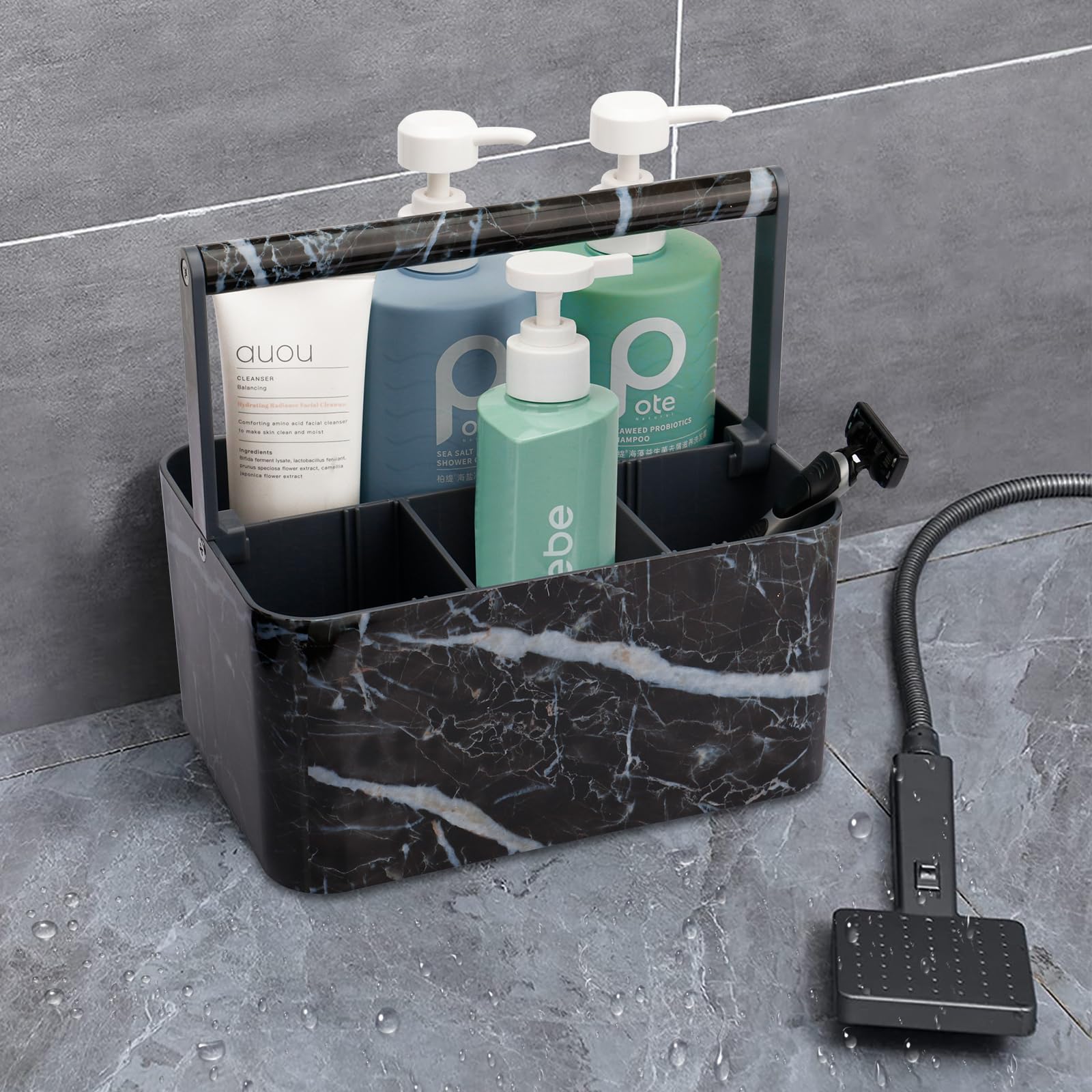 BYUNER caddy in a dorm bathroom showing portability and organization benefit